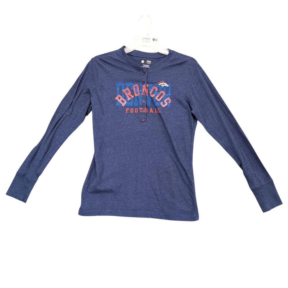 Denver Broncos Football Navy Henley Shirt Women's L Long Sleeve NFL Team Apparel